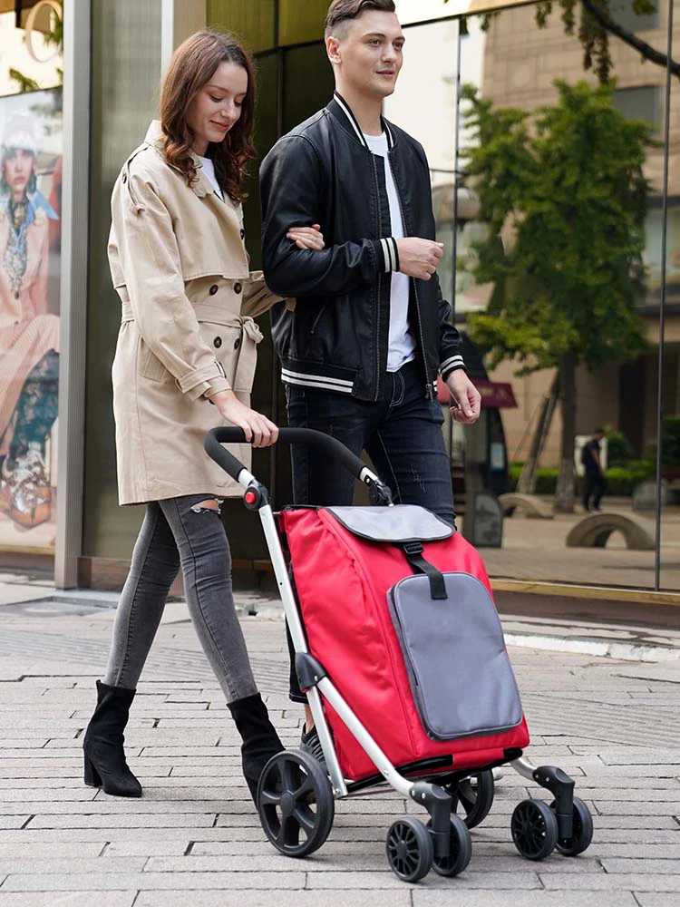 Folding four-wheeled grocery cart shopping cart photography cart old man