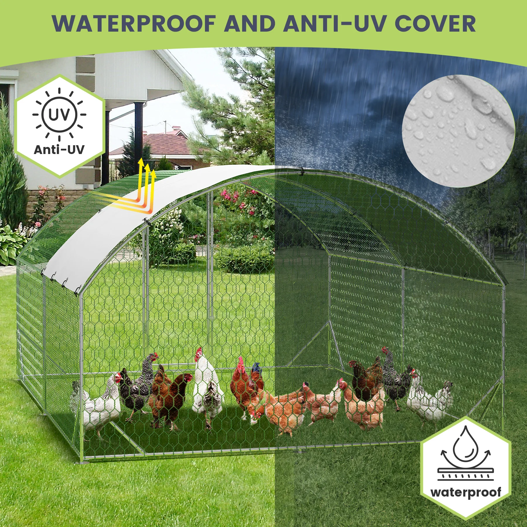 1 Set Of Metal Chicken House Dome (With 4 Corner Reinforcement Ribs, Total 8 Ribs)