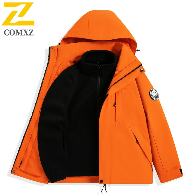 

Мужская штурмовая куртка «три в одном», ветрозащитная, водонепроницаемая, на молнии, с капюшоном, карманами на молнии, уличная, походная, кемпинговая, мужская одежда