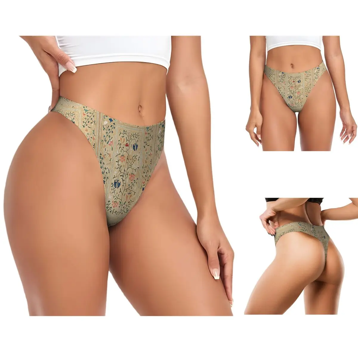 Calcinhas G-string Personalizadas com Bordado Suzani do Uzbequistão, Confortáveis e Respiráveis para Mulheres