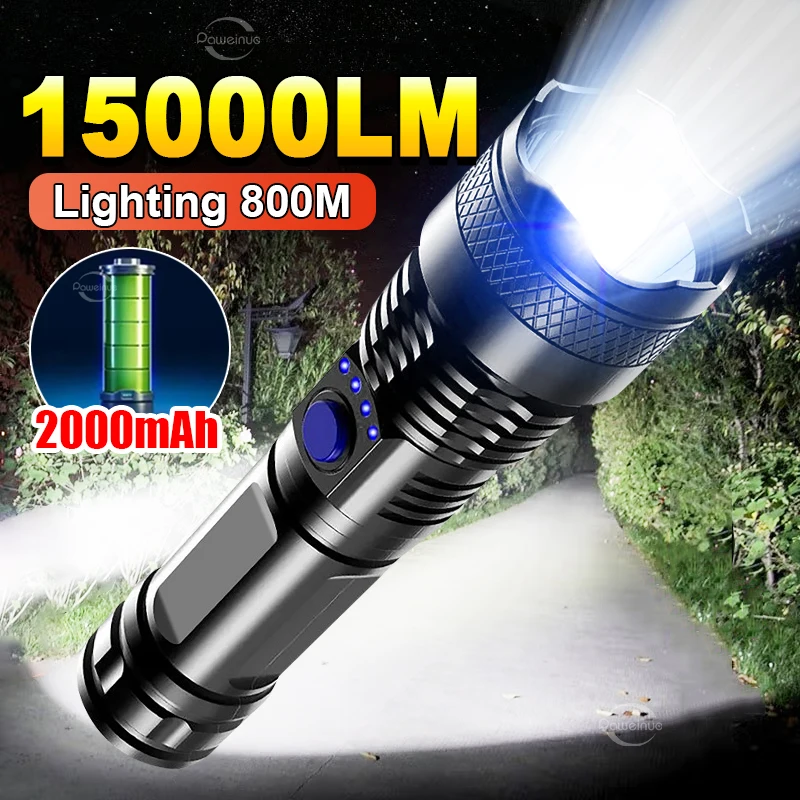 High Power LED Flashlight Super Bright USB Rechargeable Lantern Very Powerful LED Tactical Light Camping Emergency Work Lamp