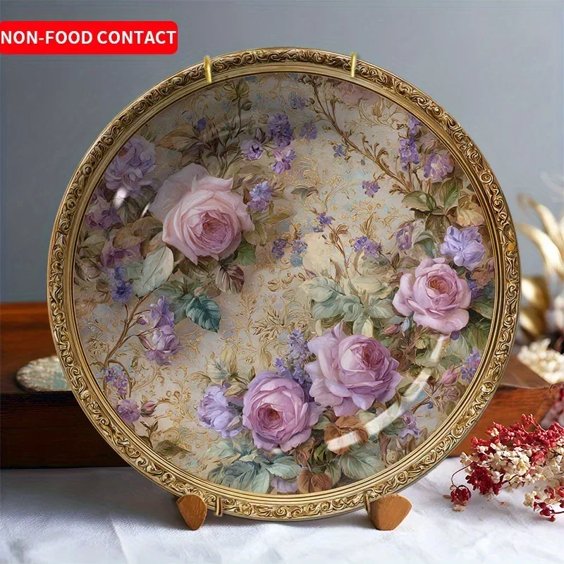 1pc Hand-Painted Ceramic Decorative Plate with Hand-Painted Flower Art - Round Non-Food Serving Plate Suitable for Home,