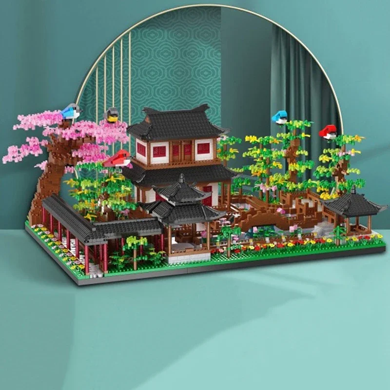 Balody 16261 World Architecture Courtyard Pavilion House Lotus Garden Bridge Tree Mini Diamond Blocks Bricks Building Toy No Box