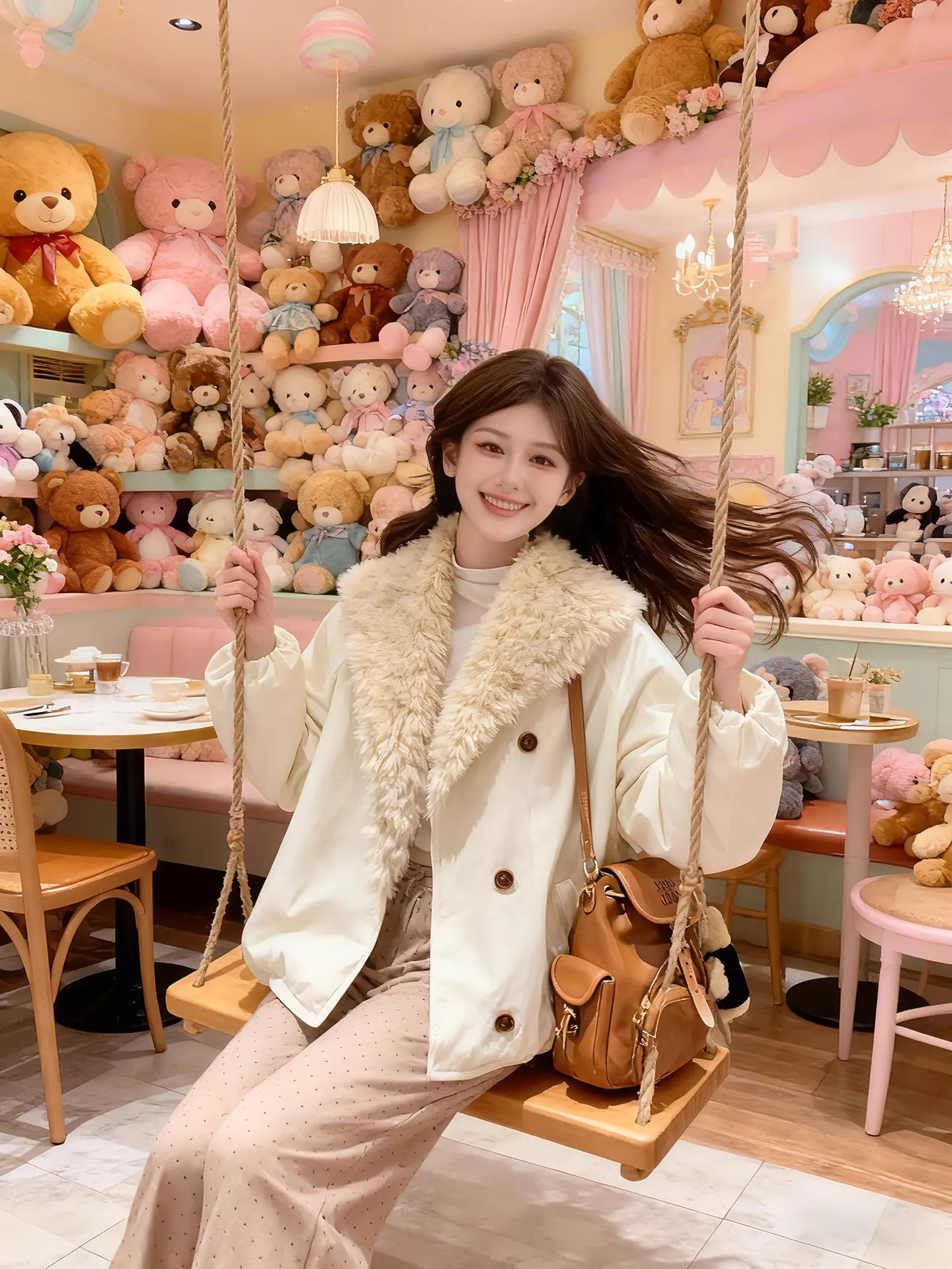 

Корейское женское пальто из хлопка с большим воротником, отделкой из меха и цветочным узором, для ранней зимы, высококачественная теплая верхняя одежда