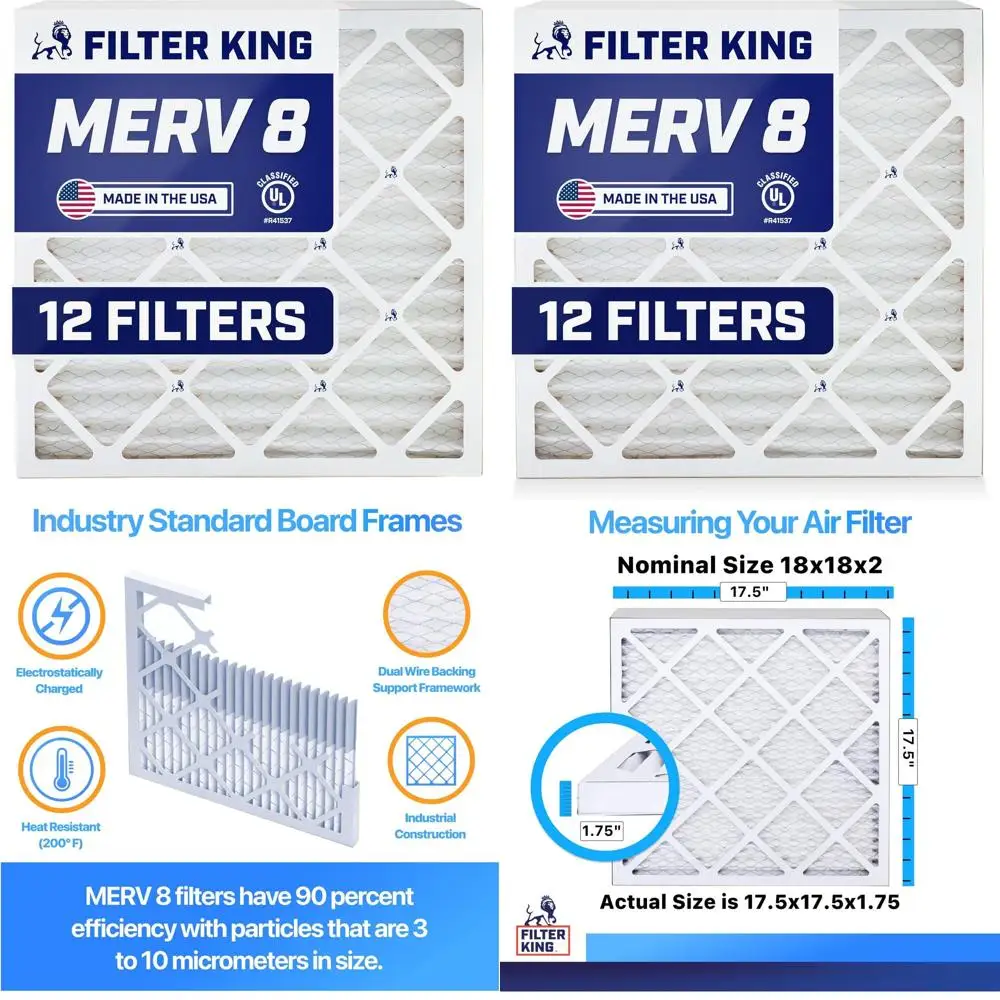 

Воздушные фильтры 18x18x2 | Набор из 12 штук | Складчатые фильтры для систем ОВКВ MERV 8 | Сделано в США | Размер в реальности 17,5x17,5x1,75