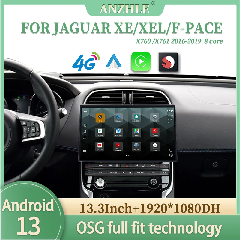 

13,3 "для Jaguar XE/F-PACE X760 X761 Android 13, GPS-радио, мультимедийный плеер, беспроводной Carplay и авто, оригинальное автомобильное OEM-меню