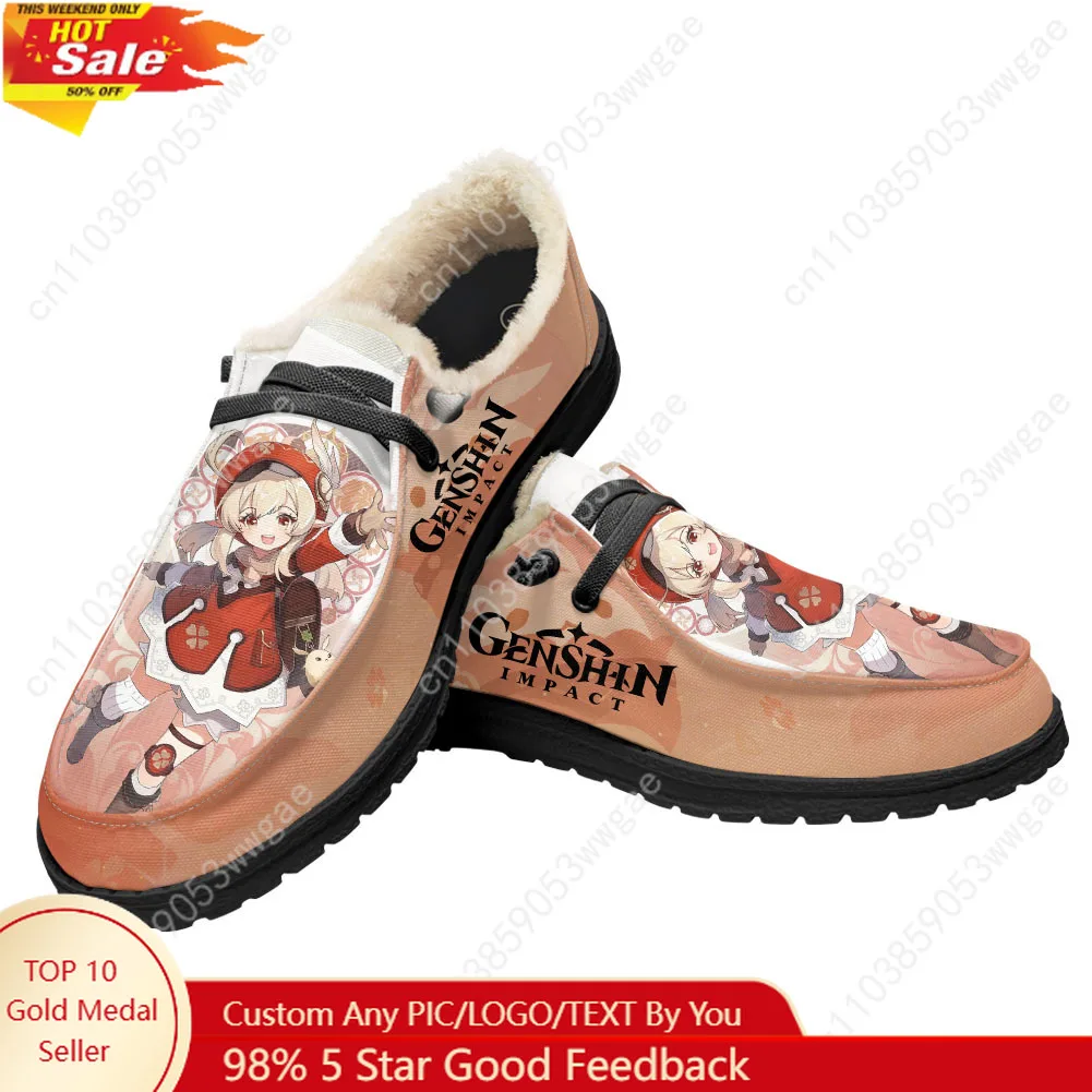 

Genshin Klee Velvet Flat Shoes Mens Womens Fashion Warm Casual Shoes Indoor Outdoor Light Shoe Couple Customized Couple Shoes