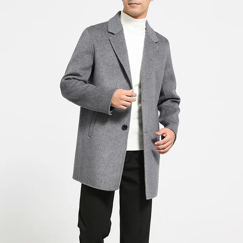 

Men's 100% cashmere thick double-sided long coat, business casual classic, versatile and fashionable