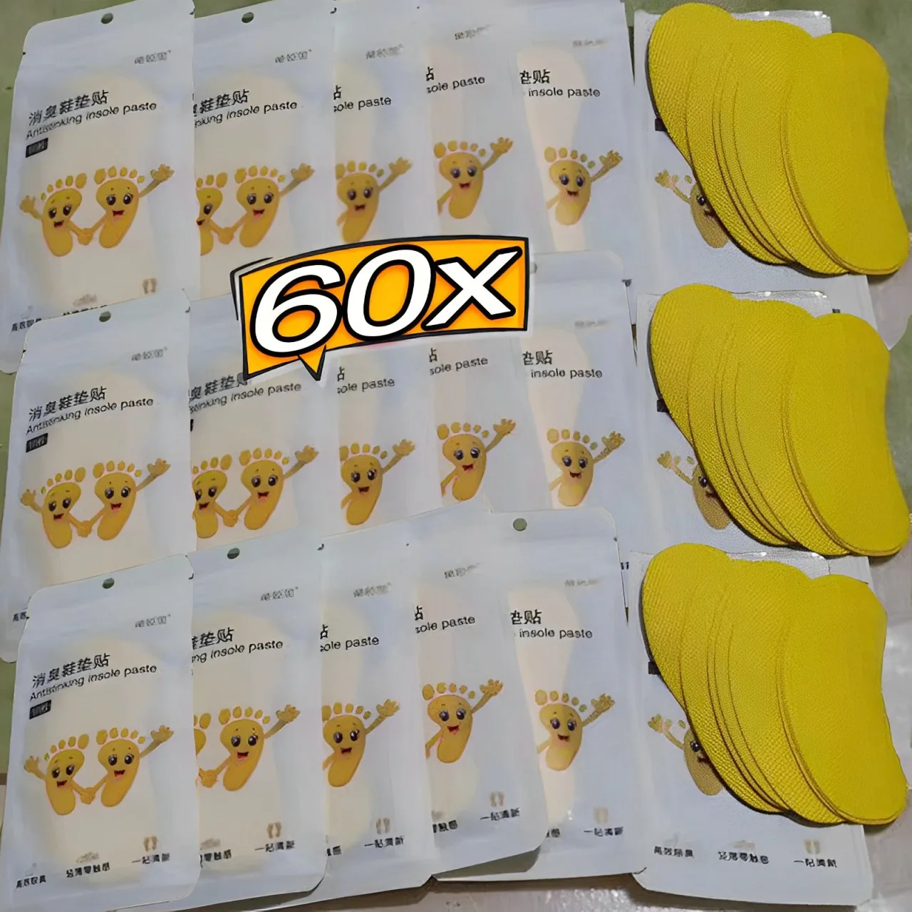 60pcs Shoes Odor Remover Deodorant Patch Lemon Athlete\'s Foot Soothing Insole Stickers Antibac-terial Antiperspirant Foot Care