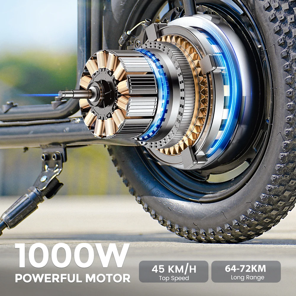 Scooter Eléctrico iScooter F7 1000W 45km/h, Bicicleta Eléctrica 48V10.4Ah con 72km de Autonomía, Control por Aplicación, Neumáticos Todoterreno de 16'', Plegable, con Cesta Trasera, Ideal para Compras