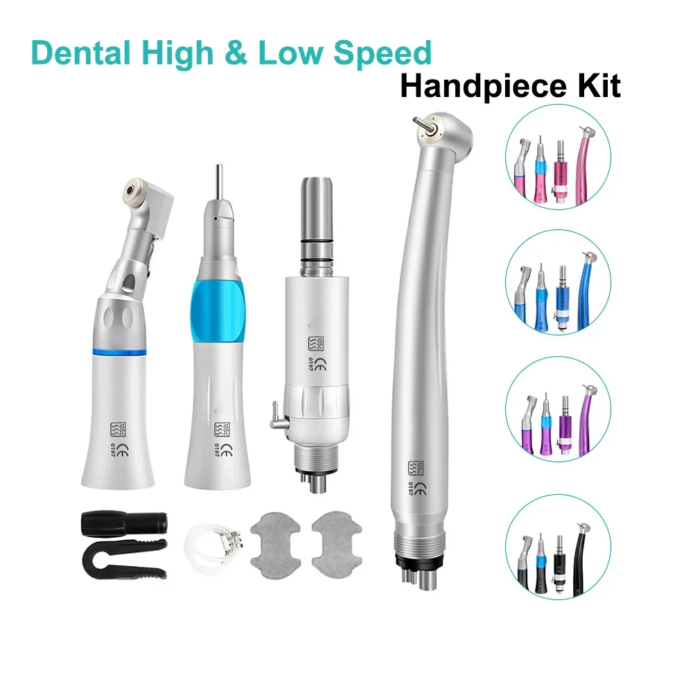 Colorful Dental High & Low Speed Handpiece Kit Denspay Straight Contra Angle Single Water Spary Air Turbine Dentist Tools