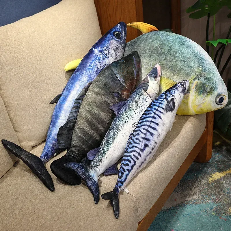 3D Simulation Fish Plush Toys Stuffed Tuna Salmon Autumn Saury Grouper Plush Pillow Creative Sofa Pillow Cushion Gift Kids Toy