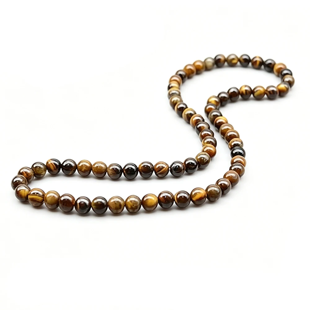 Modny męski naszyjnik 6/8mm czarny kamień lawowy żółty tygrysie oko Choker Rock naszyjnik z koralików mężczyzn biżuteria Handmade kołnierz Dropshipping — zdjęcie 5