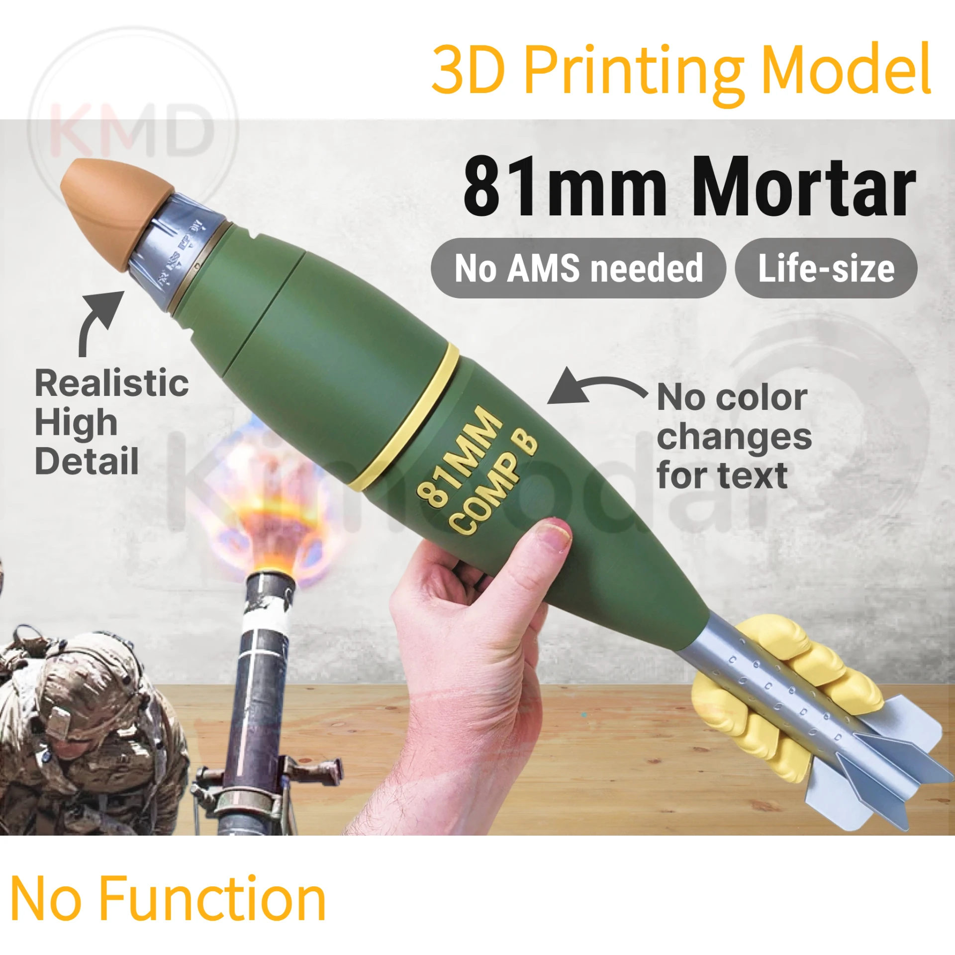 3D Printed US 81mm Mortar Model M821 Static No Functional Military Fans Collection Ornament Teach Tool Manual Assembly DIY Model