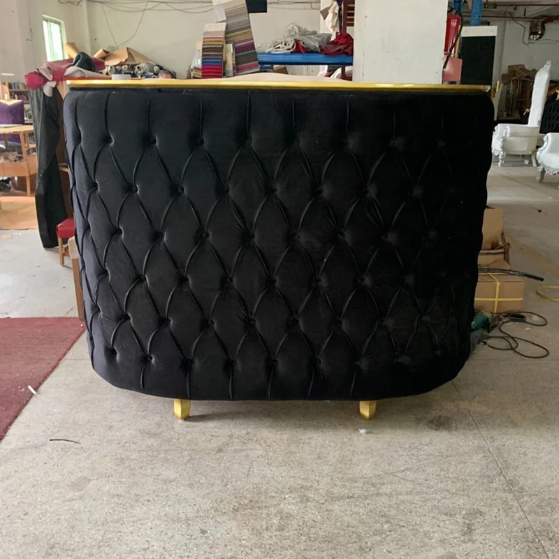 Foshan Factory Hot Sale Modern Black Gold Hair Salon Reception Desk