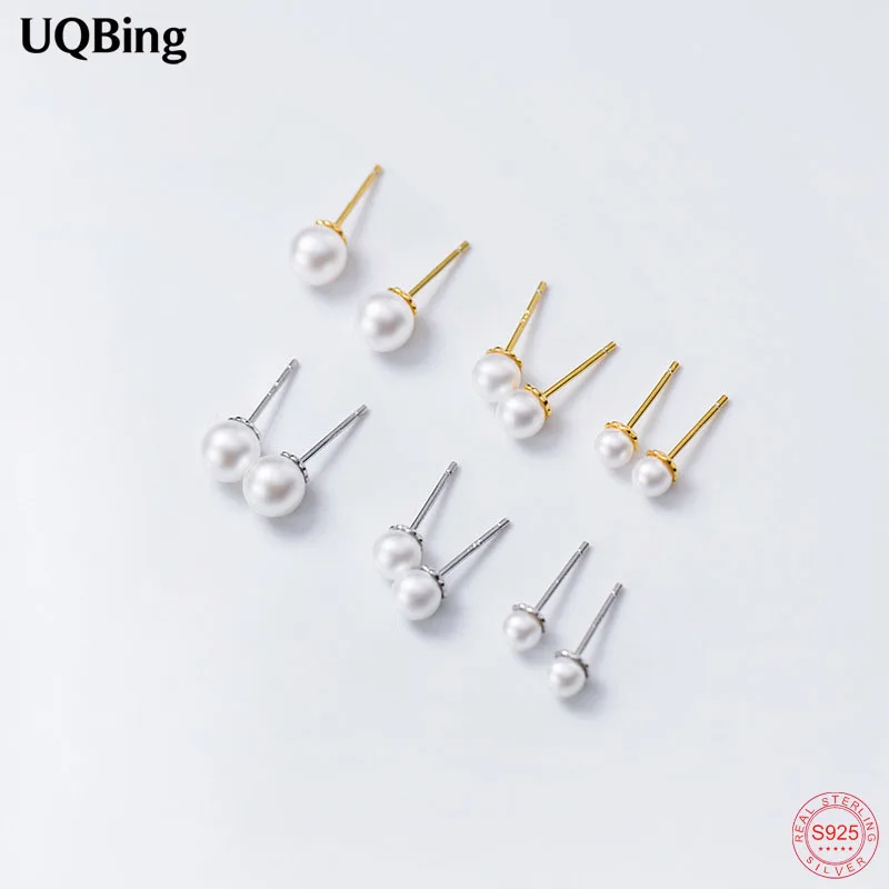 1 Pair Fashion 4MM/5MM/6MM 925 Sterling Silver Synthetic Pearl Stud Earrings Jewelry Students Gift