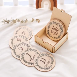 Foglie di eucalipto neonato pietra miliare in legno accessori per il tiro del bambino fotografia scrivibile Prop accessorio per bambini carta di legno regalo B