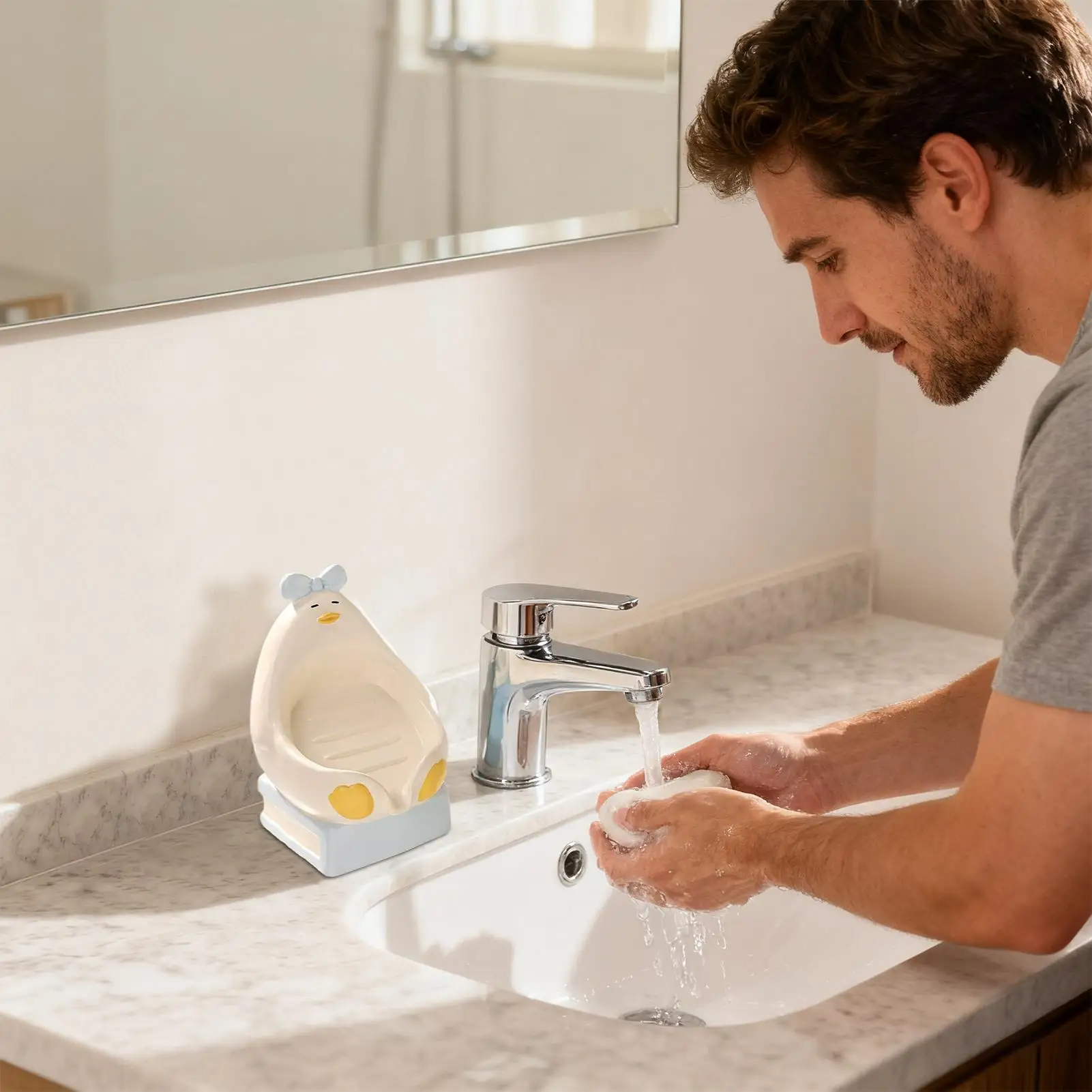 

Мыльница, милая керамическая раковина для сидения утки, декор, мыльница со сливом для кухни, раковина для ванной комнаты, душа, кемпинга, путешествий на открытом воздухе