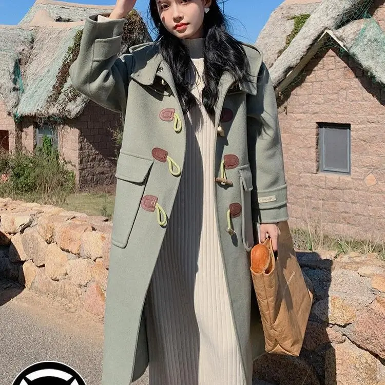 

SuperAen Kroean Style Button Woolen Coat for Women 2023 Autumn Winter New Korean Long Woolen Coat