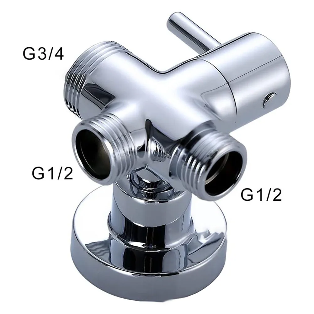 Brass T-Style Shower Diverter Valve with G1/2 and G3/4 Threaded Connections for Flexible Bathroom Water Routing