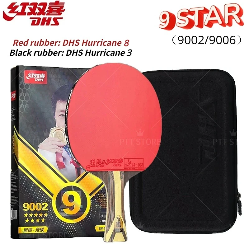 Original DHS 9 Star Table Tennis Racket Professional 5 Wood 2 ALC Offensive Ping Pong Racket with Hurricane Sticky Rubber