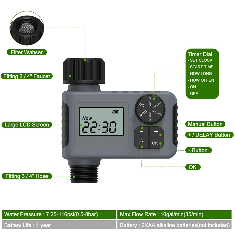 Outdoor Hose Timer For Lawns Plants Sprinkler Water Sprayer With 3 Modes  Automatic Watering Rain Delay