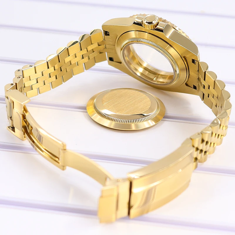 Gold PVD 40mm 200m Wasserdichtes Uhrengehäuse und Armbänder für SUB GMT NH35 NH36 4R36 NH34/38 NH70/ETA2824 PT5000/Miyota 8215 Saphirglas – Detail 11