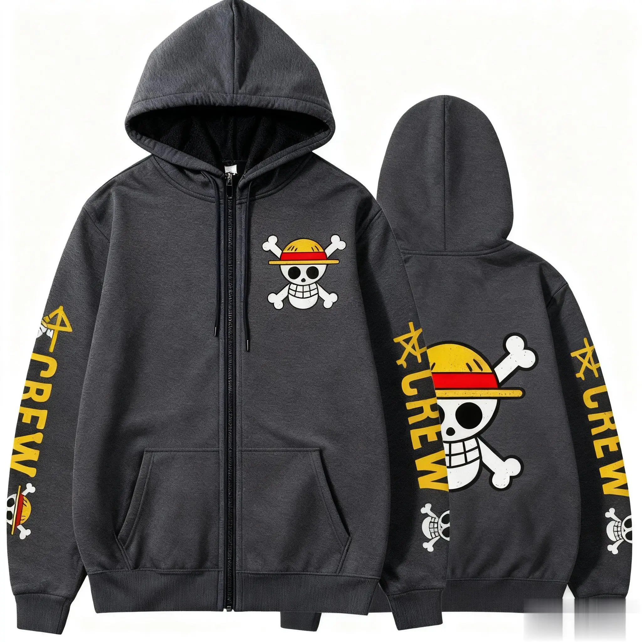 Uma peça anime luffy chapéu de palha crânio zip moletom com capuz jaqueta streetwear casual pulôver masculino feminino primavera outono moda