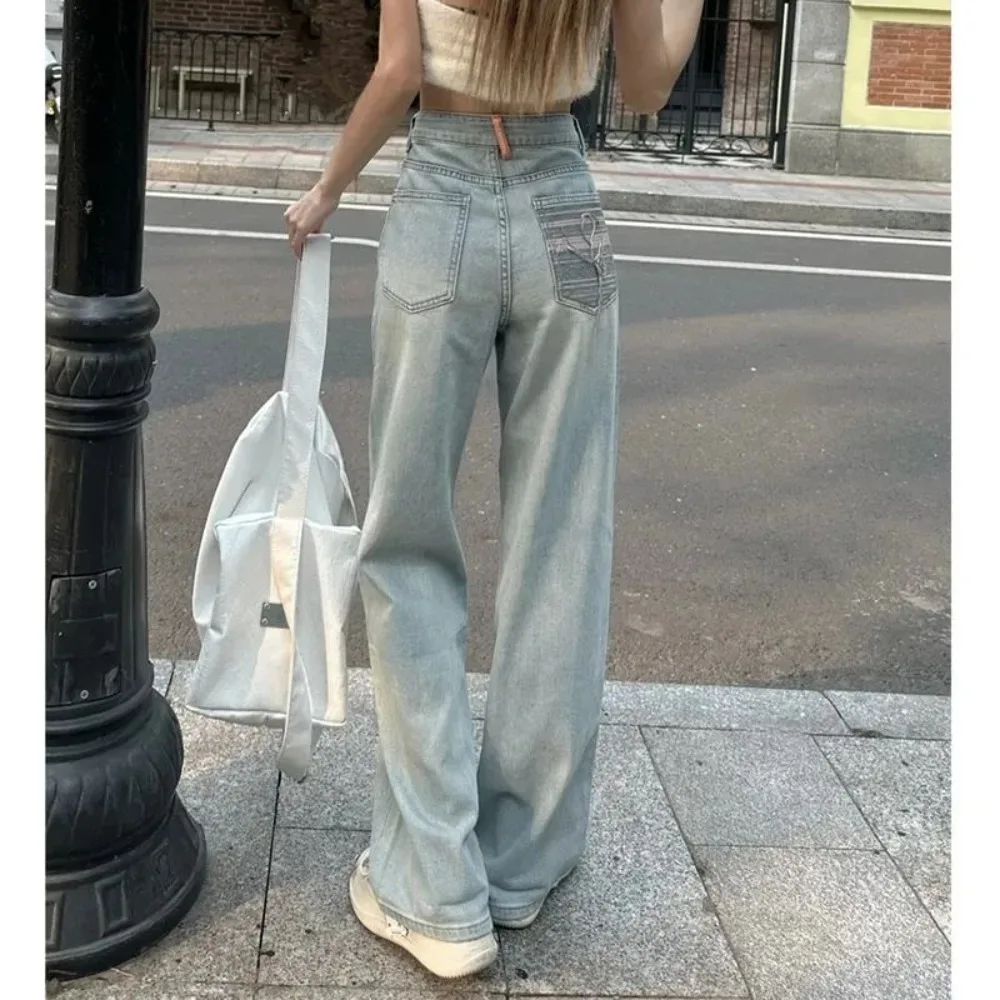 Retro Jeans for Women, Invisible Open Crotch, Wide Leg Pants, Straight Leg, High Waisted Design Pockets, Outdoor Sex