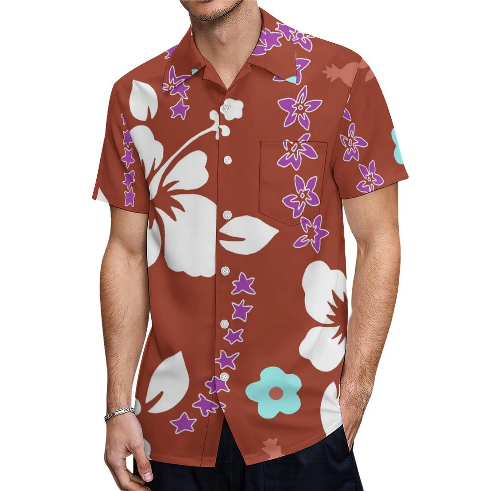 Op Maat Gemaakte Polynesische Jurk Blauwe Samoan Tribale Print Geplooide Fishtail Jurk Feest Off-The-Shoulder Jurk En Hawaiiaans Heren Overhemd