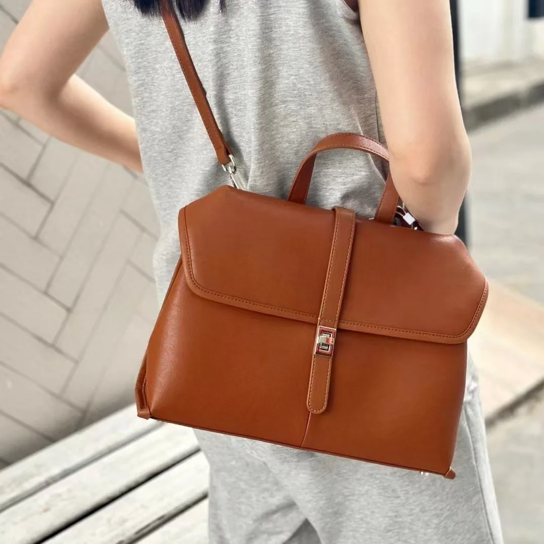 

England Style All-match Satchels Tote Plain Split Cow Leather Ladies Shoulder Bag Career Women Seeking Employment Handbag