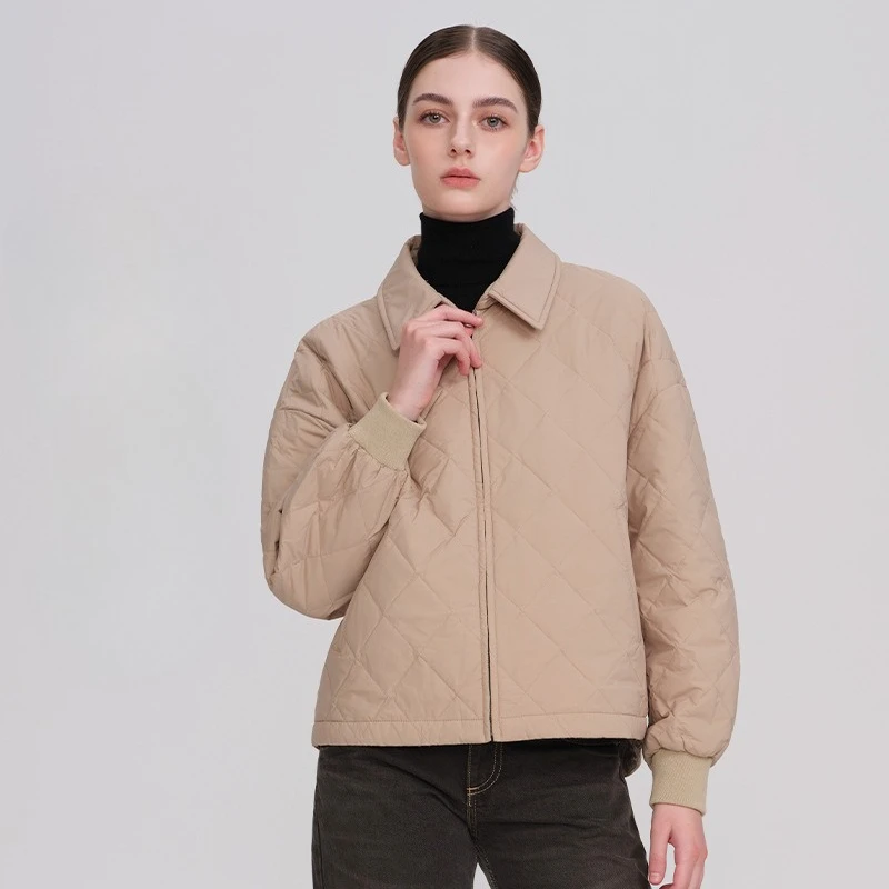 

Solid Down Coat Women Zipper Parkas Down Jackets Long Sleeve Turn Down Collar Parka Spliced Loose Casual 2025 Pockets Winter