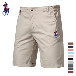 Summer men's high-quality embroidered 100% cotton casual shorts, fashionable beach mid waist elastic shorts