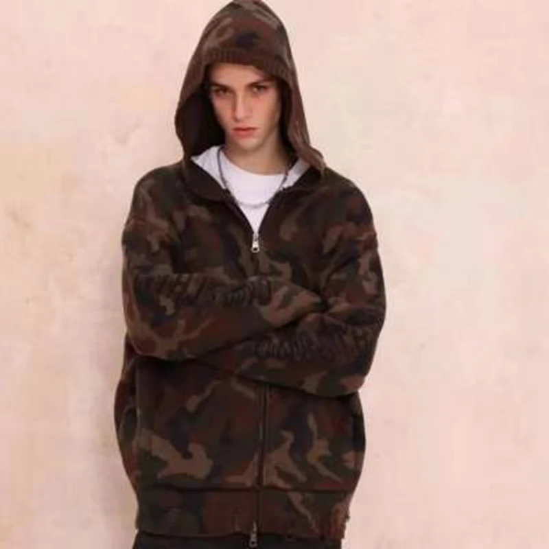 Spring Autumn 2025 Outdoor Zipper Cardigan Camouflage Hoodie Raglan Sleeve Loose Cotton Print Students Casual Coat Man