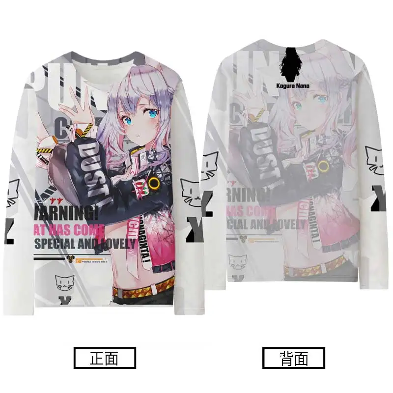 Hololive VTuber Kagura Nana t-shirts 3D Nakiri Ayame Print Anime Long Sleeve Tee Men Women Harajuku Tops Oversized Men's T-Shirt