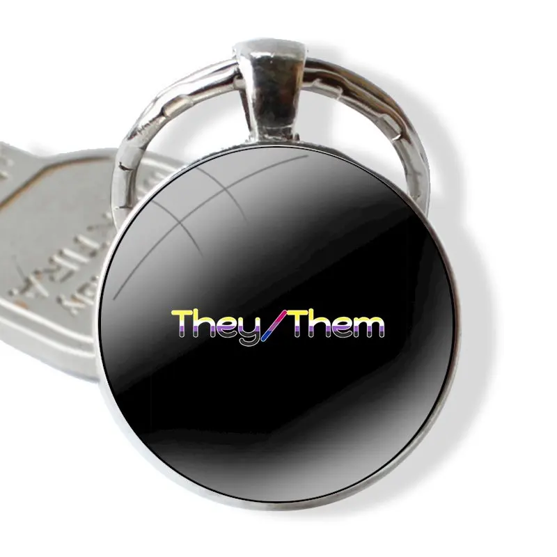 They Them Keychain Handmade Glass Cabochon Key Ring Holder Pendant Key Chains