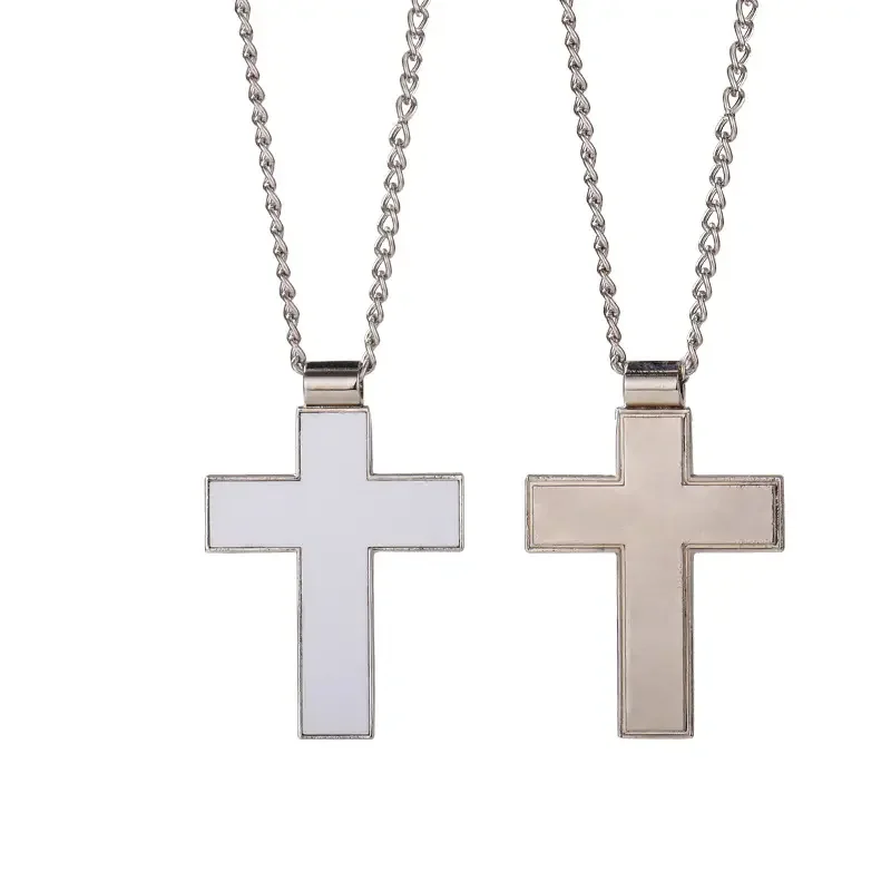 Sublimation Blank Cross Necklace Women Girl Ornaments Gift Jewelry Making with Metal Plates for Heat Transfer Photo Printed