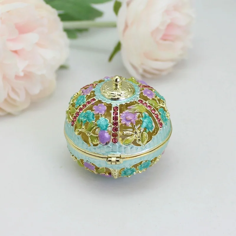 SHINNYGIFTS Wedding Favor Pewter Enamel Hollow circular flower box decoration box