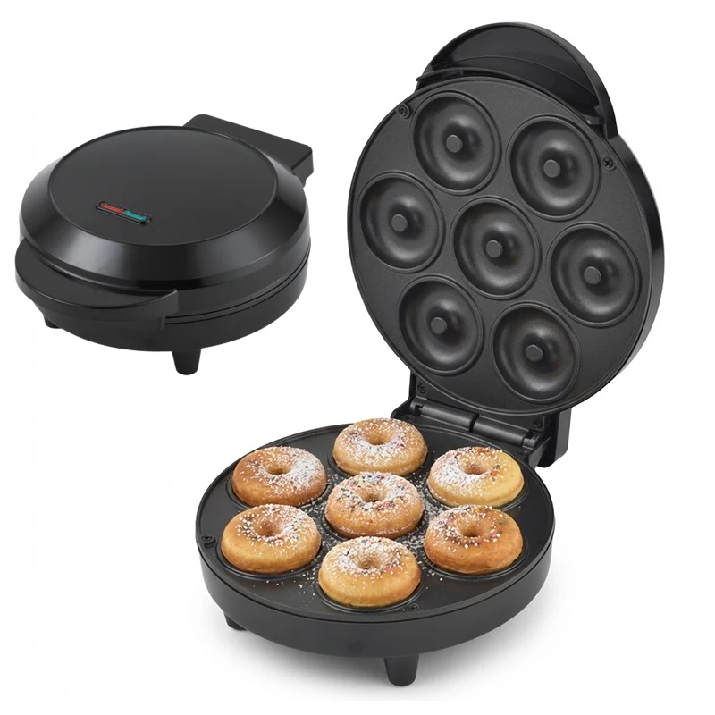

Electric 7 Holes Mini Waffle Maker Donut Maker with Browning Control Non-Stick Surface US Plug