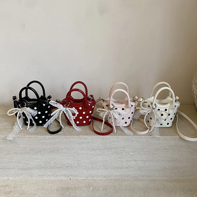 

2025 Kids Vintage Leather Polka Dot Mini Handbag Girls Mother Daughter Crossbody Purse Cute Coin Wallet