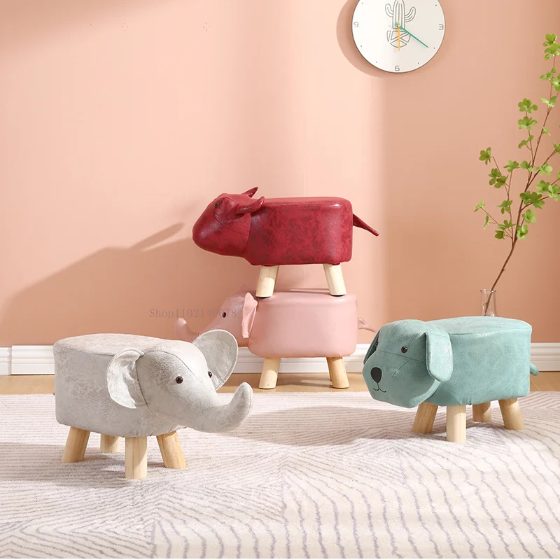 

Real Wood Low Stools Creative Animal Elephant Cartoon Family Change Shoe taburete Small Stool ottomans Lovely pouf