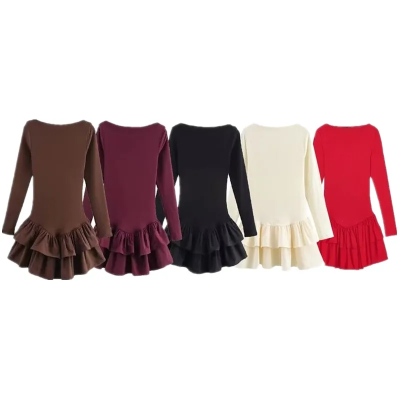 Vestido Curto de Manga Longa para Mulheres Primavera 2025 Design Versátil com Decoração em Camadas Estilo de Trabalho 00% Ma...