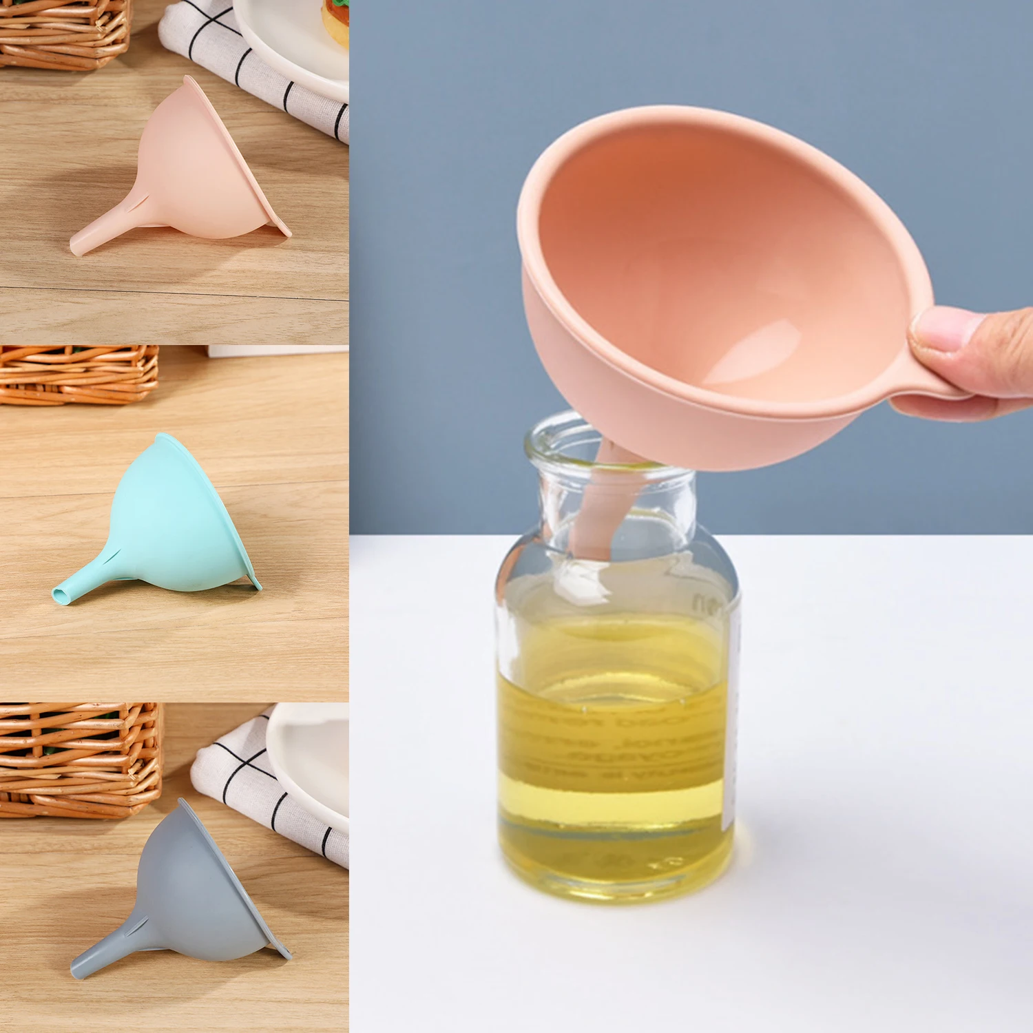 1 PC Portable Kitchen Silicone Funnel Non-stick Oil Creative Multi-Function Funnel Food Funnel