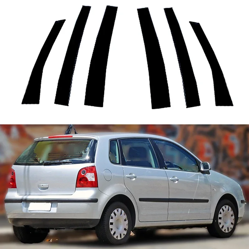 6Pcs Car Pillar Posts Door Window Molding Cover Trims Decoration Stickers For Volkswagen Polo Mk4 (9N)5-Door Hatchback 2002-2010