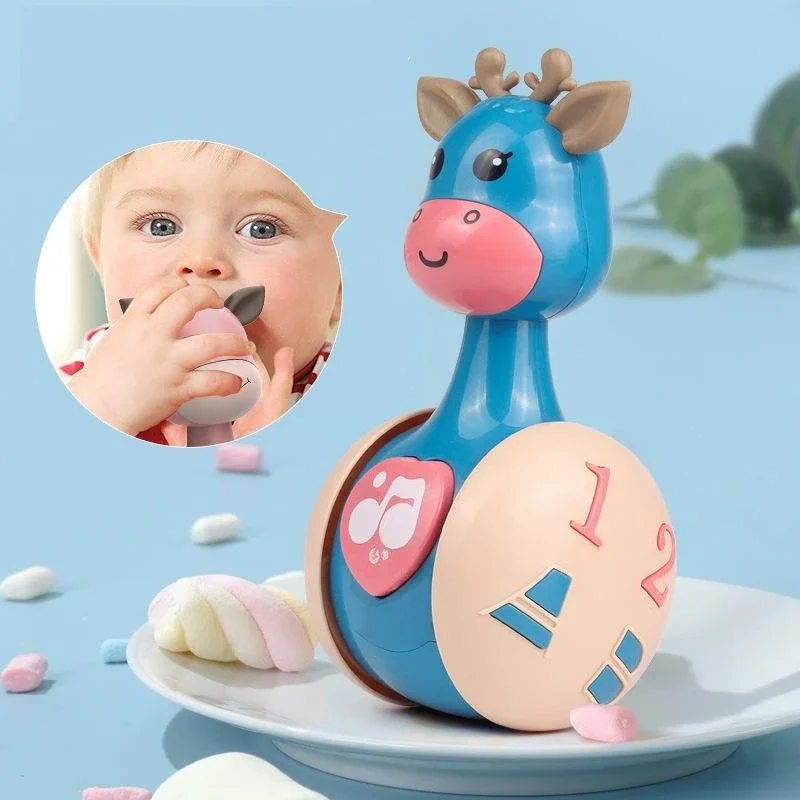 Gobelet à beurre de girafe de dessin animé pour enfants, jouet de gobelet coulissant, hochets pour bébé, jouets pour enfants, poignée de poupées musicales, cloche de lit