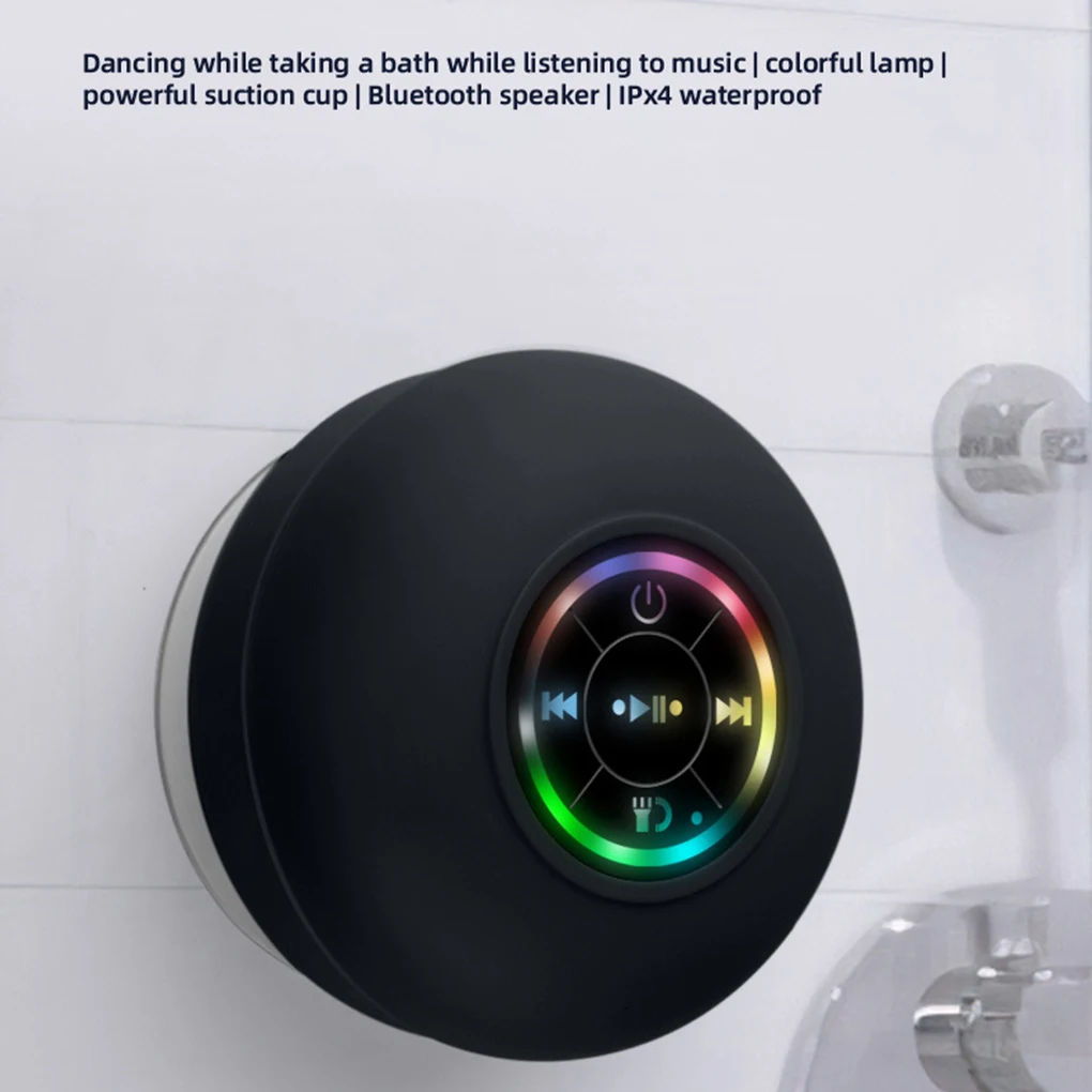 Portable Wireless Bluetooth Speaker LED IPX4 Waterproof Loudspeaker Outdoor Bathroom Large Suction Cup Mini Stereo Sound Box