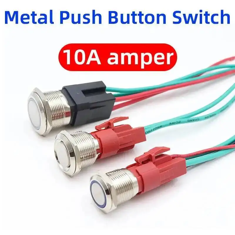 10A Metal Push Button Switch 22/25mm High Current Reset Momentary Waterproof IP65 Power Start Self-locking