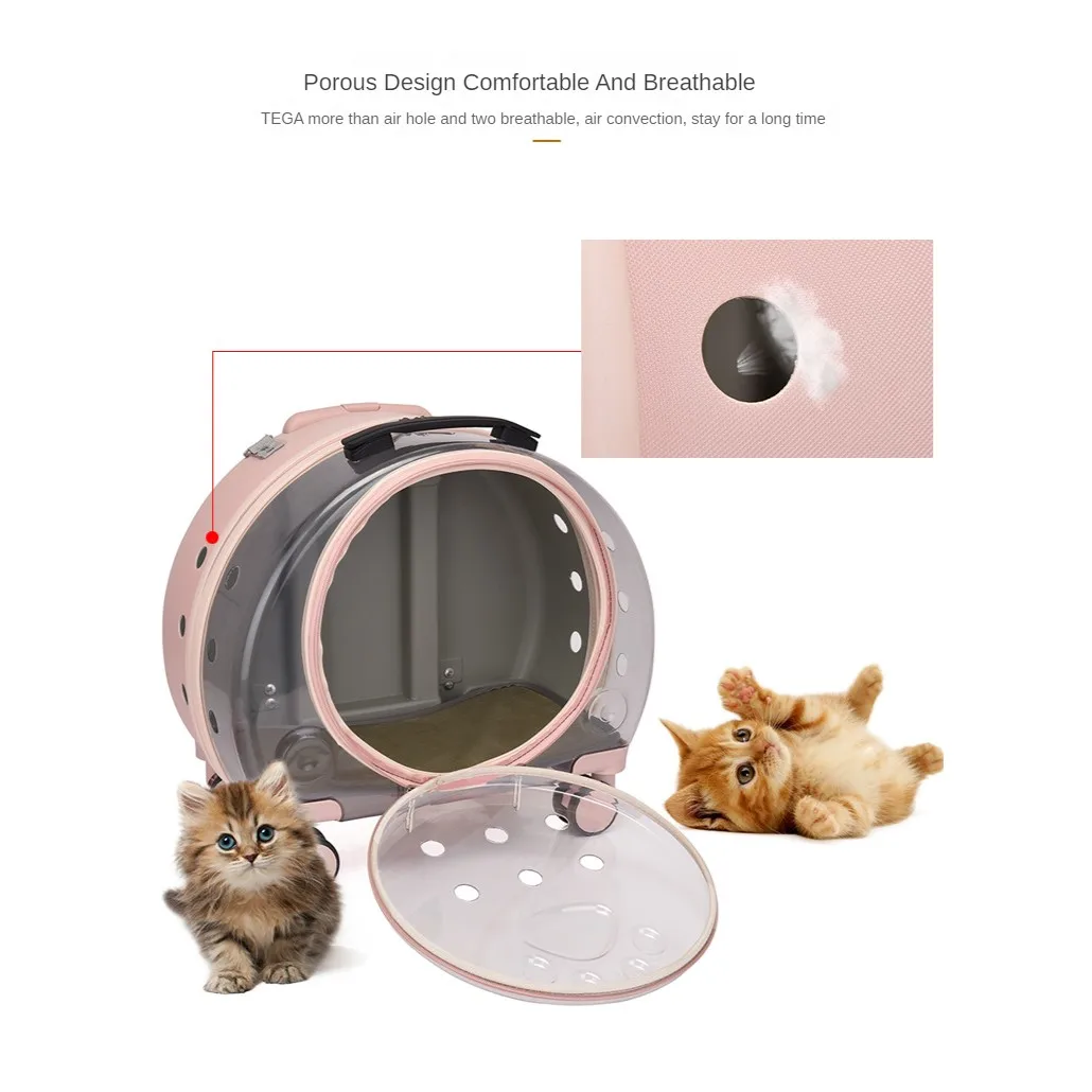 

Breathable PC Pet Trolley Case Backpack Cat Dog House Luggage Suitcase Travel Bag Transparent Window Handbag Pets Wheel Stroller