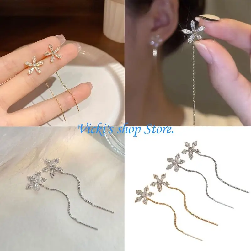 

C1FC Деликатные лепестки, свисающие с ушными украшениями, с движущимися кисточками цветочные серьги ювелирные изделия для или