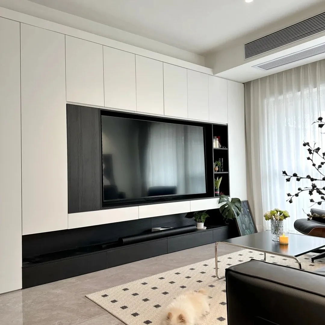 &Popular Contemporary Minimalist Black-and-White Wood Factory-Direct Wholesale TV Stand Eco-Friendly Durable Living Room Storage